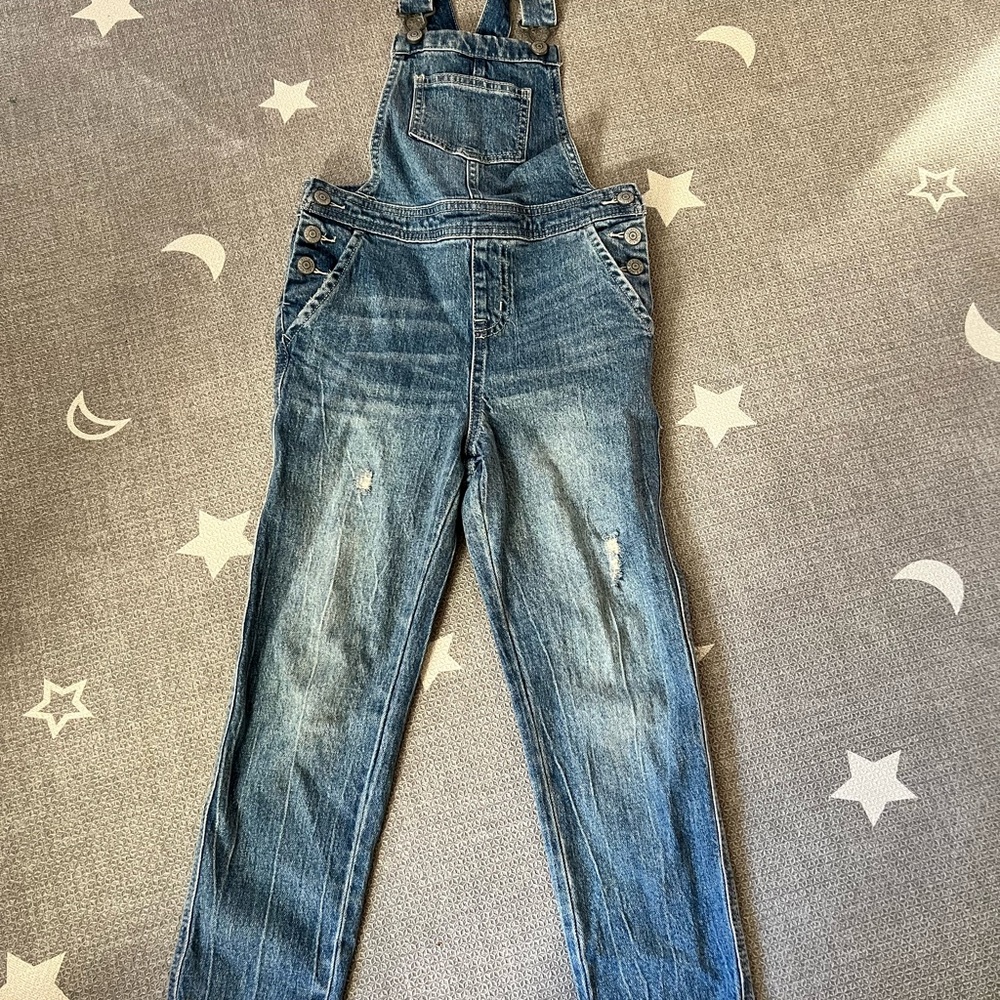 Cat & Jack Girls Blue Denim Straight Leg Overalls with Side Snap Buttons